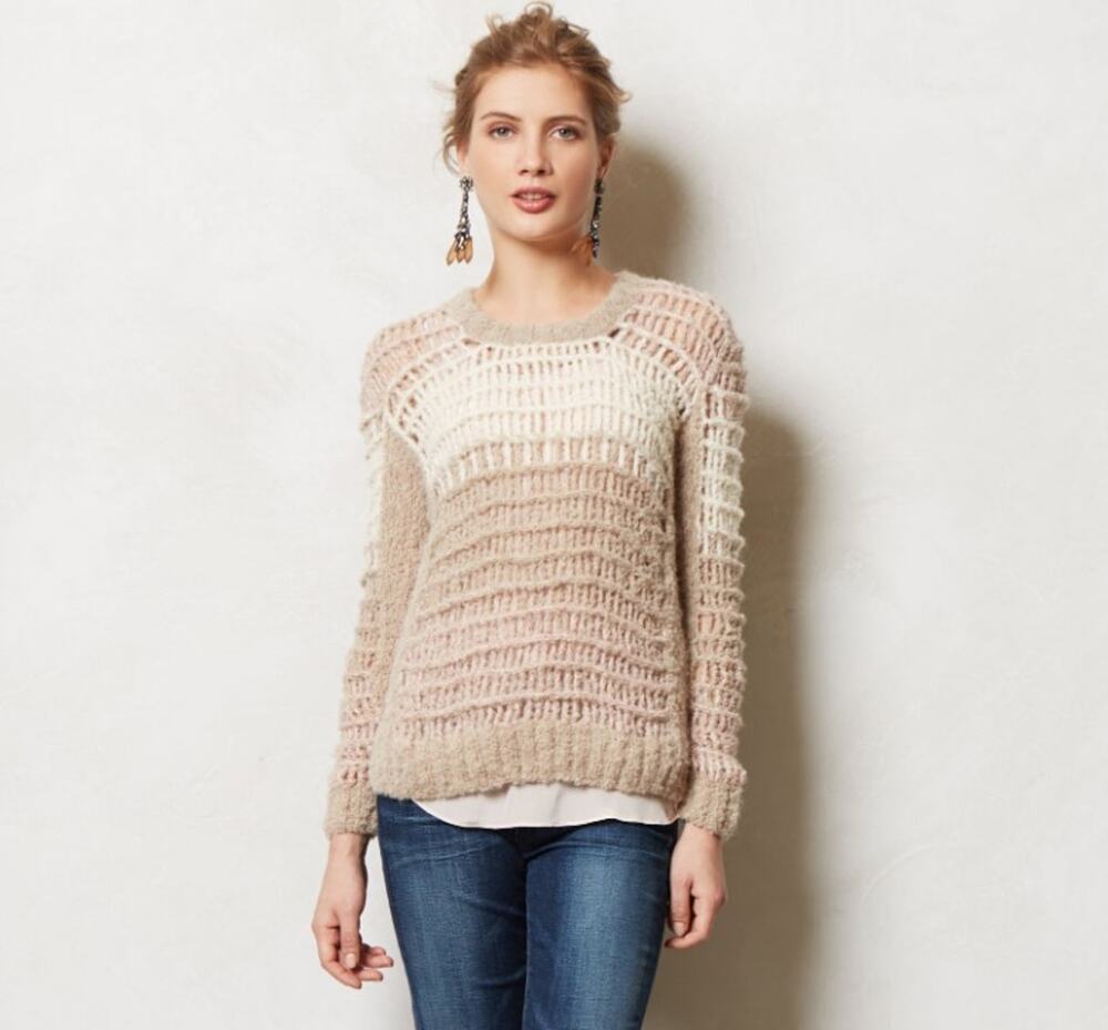 AUGDEN NEW YORK Galan Boho Crochet Alpaca Open Knit Sweater Anthropologie L $285